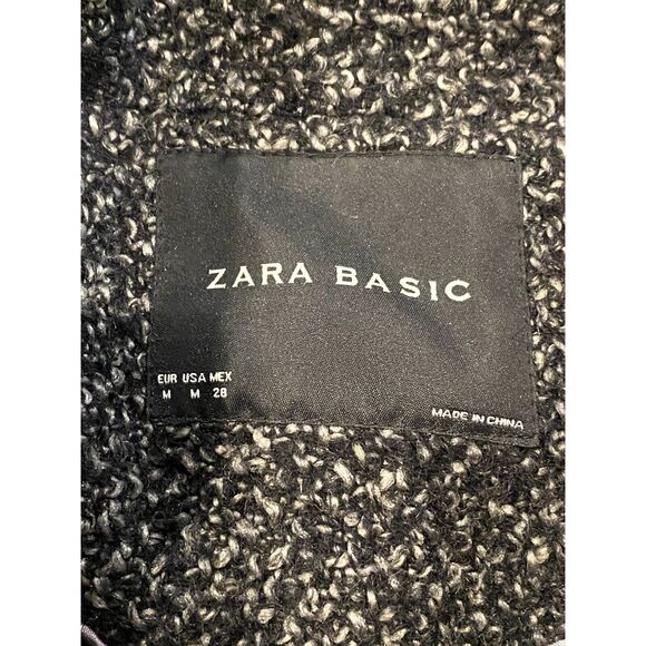 ZARA Wool Blend Long Sleeve Collard Belted Button Up Coat Jacket  M Grey Black - Picture 6 of 15